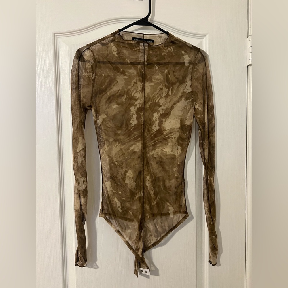 Naked wardrobe mesh bodysuit in brown marble size M